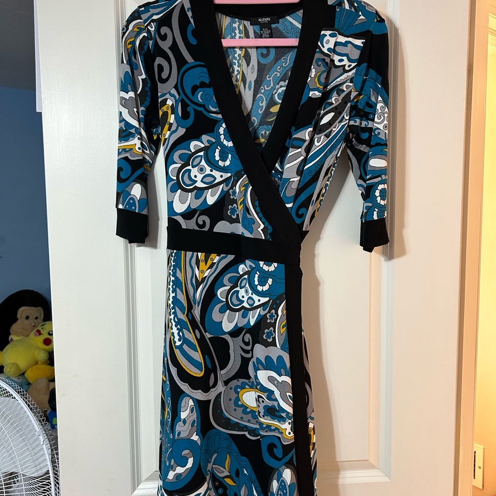 Alfani Teal, Black & White Paisley Wrap Dress